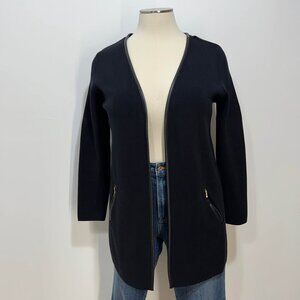 Minimalist Edgy Neutral Warm Open Front Warm Long Black Cotton Cardigan [size L]